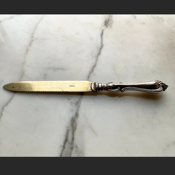 Antique Sterling Silver handle Bread Knife with ornate serrated Blade - Picture 2 of 7